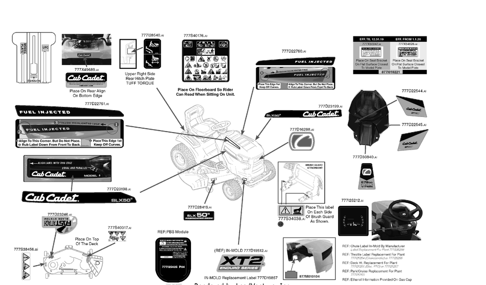 Label Map Diagram and Parts List for XT2-SLX50EFI (13BZA2CZ010)(2020) Cub Cadet Lawn Tractor